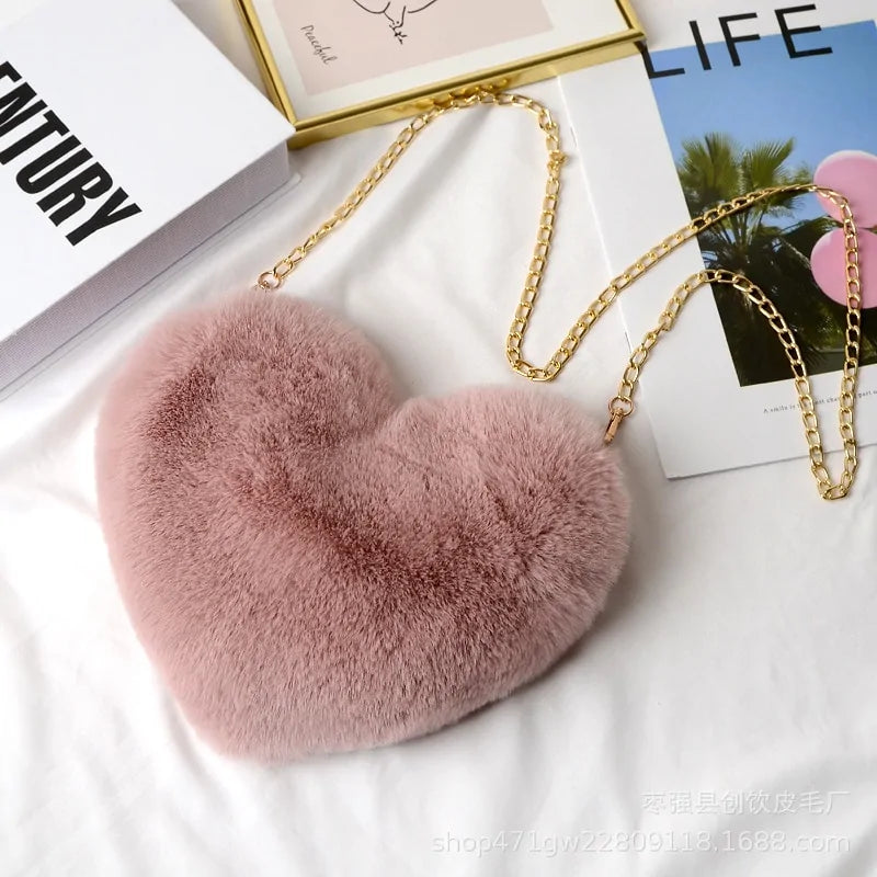 Heart Shaped Faux Fur Crossbody Wallet