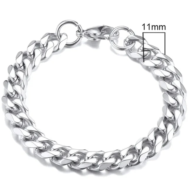 Stainless Steel Gold Plated Cuban Chain Bracelet for Men, Six-Sided 3-11mm