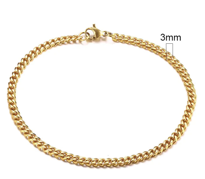 Stainless Steel Gold Plated Cuban Chain Bracelet for Men, Six-Sided 3-11mm