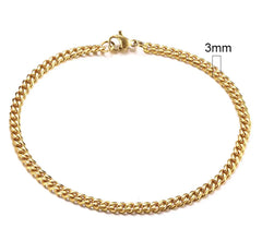 Stainless Steel Gold Plated Cuban Chain Bracelet for Men, Six-Sided 3-11mm