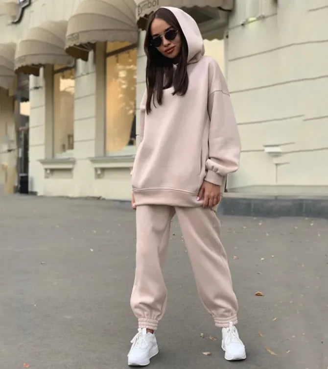 Women's Hooded Sweater And Pants Suit