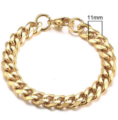 Stainless Steel Gold Plated Cuban Chain Bracelet for Men, Six-Sided 3-11mm