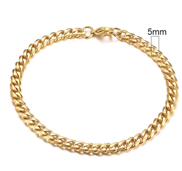 Stainless Steel Gold Plated Cuban Chain Bracelet for Men, Six-Sided 3-11mm